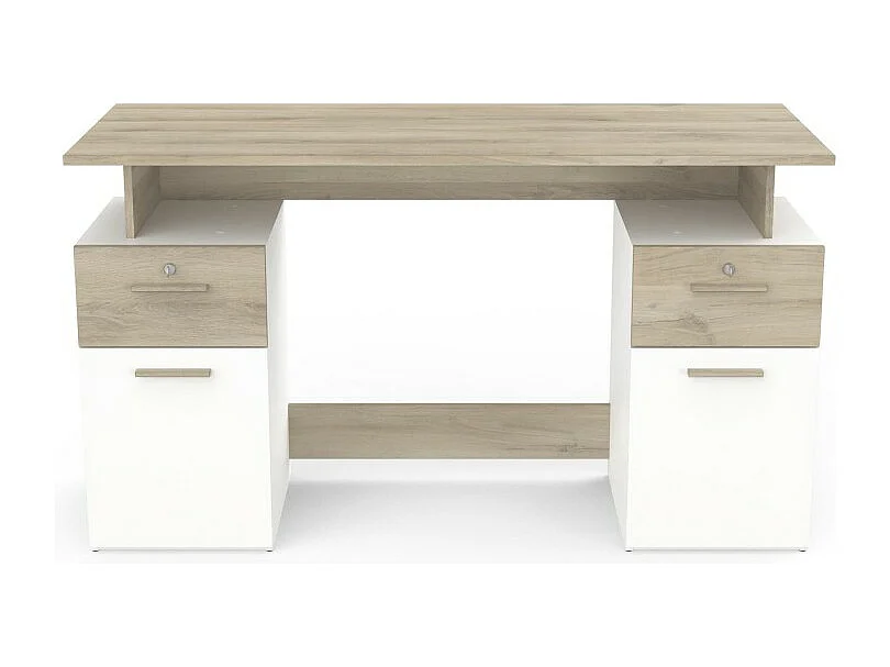 Bureau 2 caissons blanc/naturel Platon
