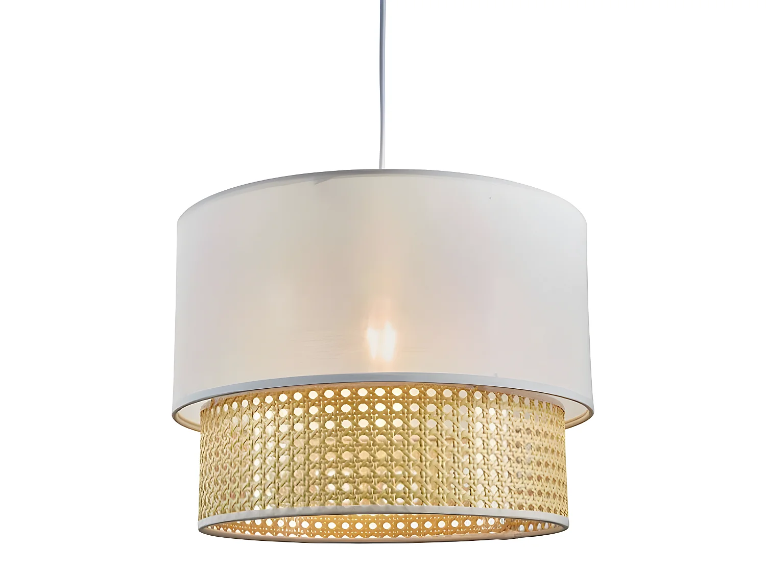 Suspension gigogne 2 abat-jours cannage Ostaria