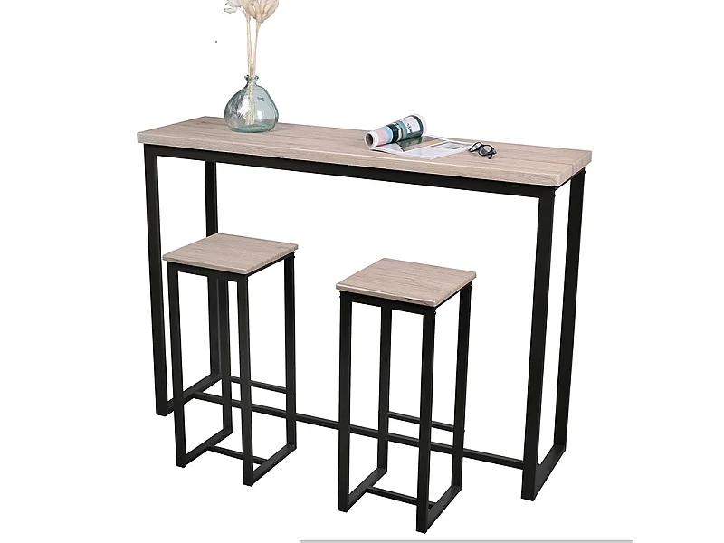 Table de bar murale avec 2 tabourets Dock - Naturel clair
