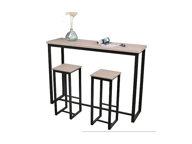 Table de bar murale avec 2 tabourets Dock - Naturel clair