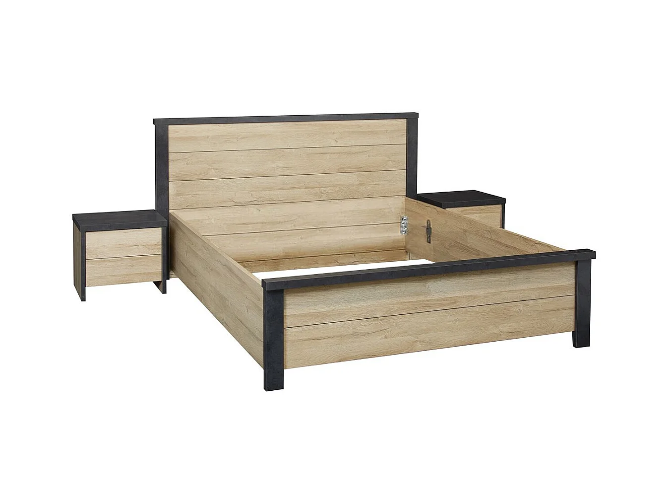 SIWA - Ensemble Lit 180x200cm + Chevets Effet Bois et Béton