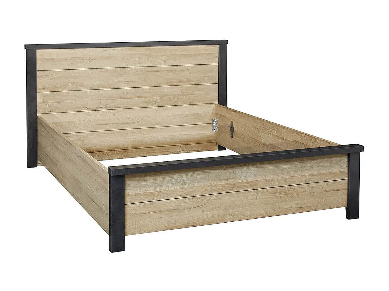 SIWA - Ensemble Lit 180x200cm + Chevets Effet Bois et Béton