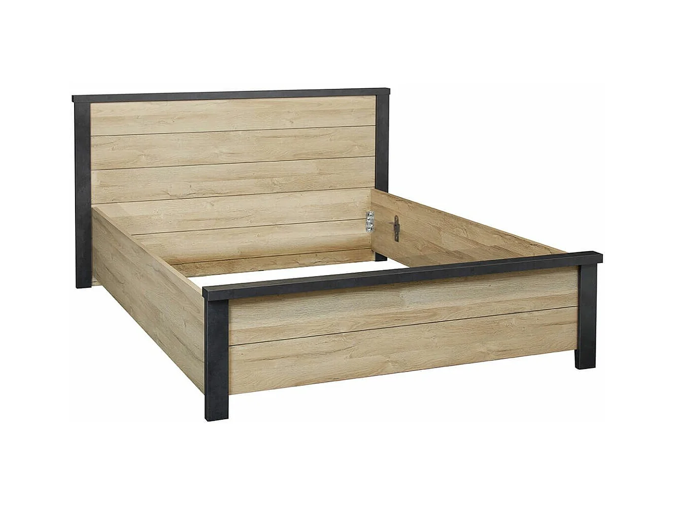 SIWA - Ensemble Lit 140x200cm + Chevets Effet Bois et Béton