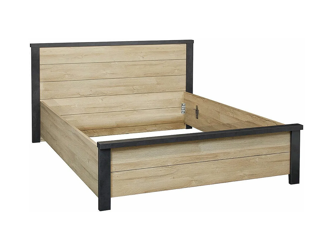 SIWA - Ensemble Lit 140x200cm + Chevets Effet Bois et Béton