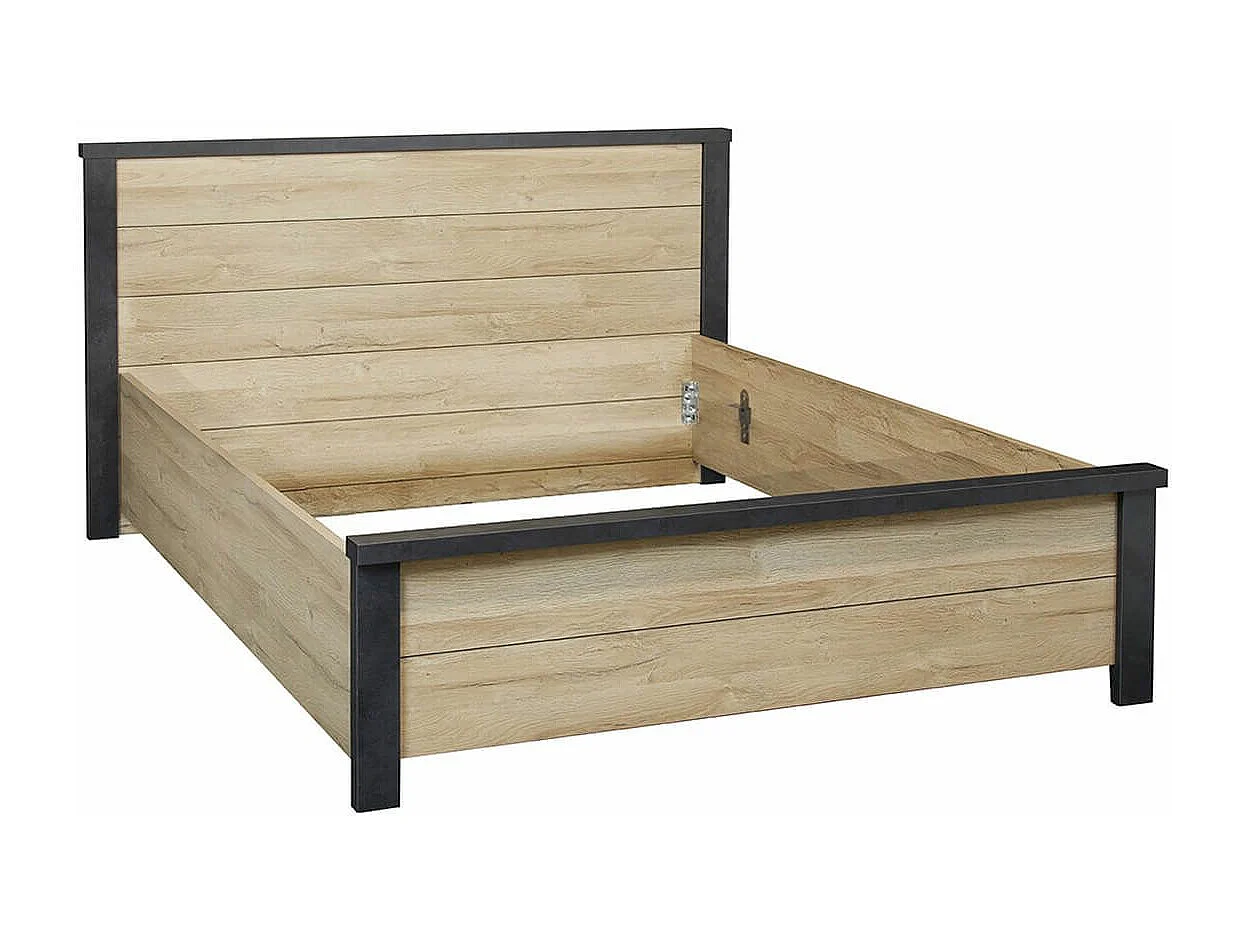 SIWA - Ensemble Lit 140x200cm + Chevets Effet Bois et Béton