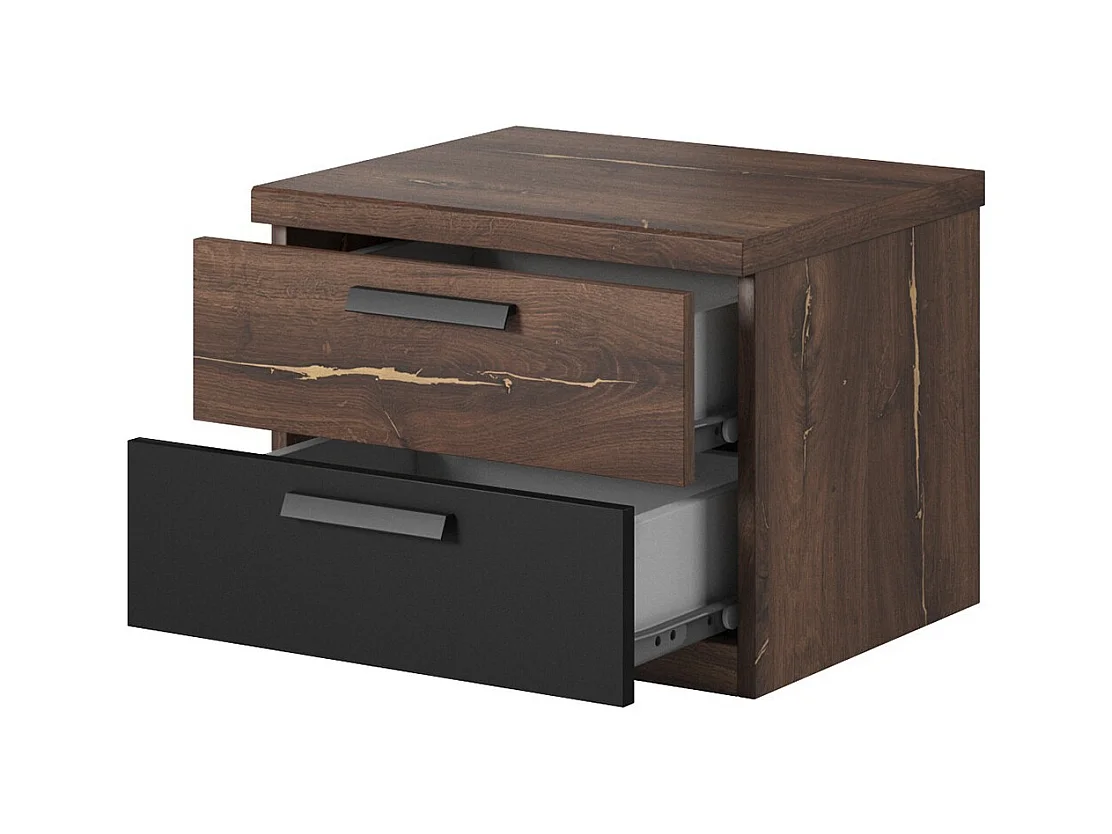 Komplettes Schlafzimmer FOX – Schrank 200 cm, Bett 180x200 mit Lattenrost, Kommode, Nachttische – Dunkle Eiche