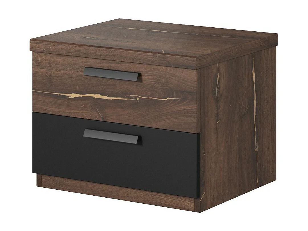 Volledige slaapkamer FOX - Kledingkast 200 cm, Bed 180x200 inclusief lattenbodem, Commode, Nachtkastjes - Donker eiken