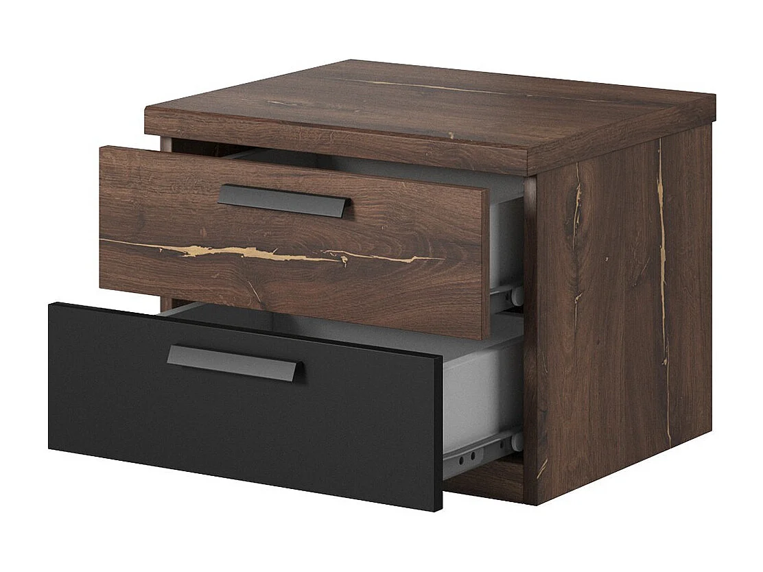 Volledige slaapkamer FOX - Kledingkast 200 cm, Bed 180x200 inclusief lattenbodem, Commode, Nachtkastjes - Donker eiken