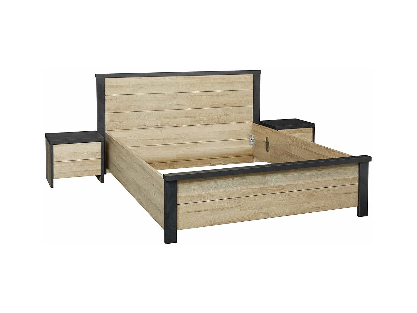 SIWA - Ensemble Lit 140x190cm + Chevets Effet Bois et Béton