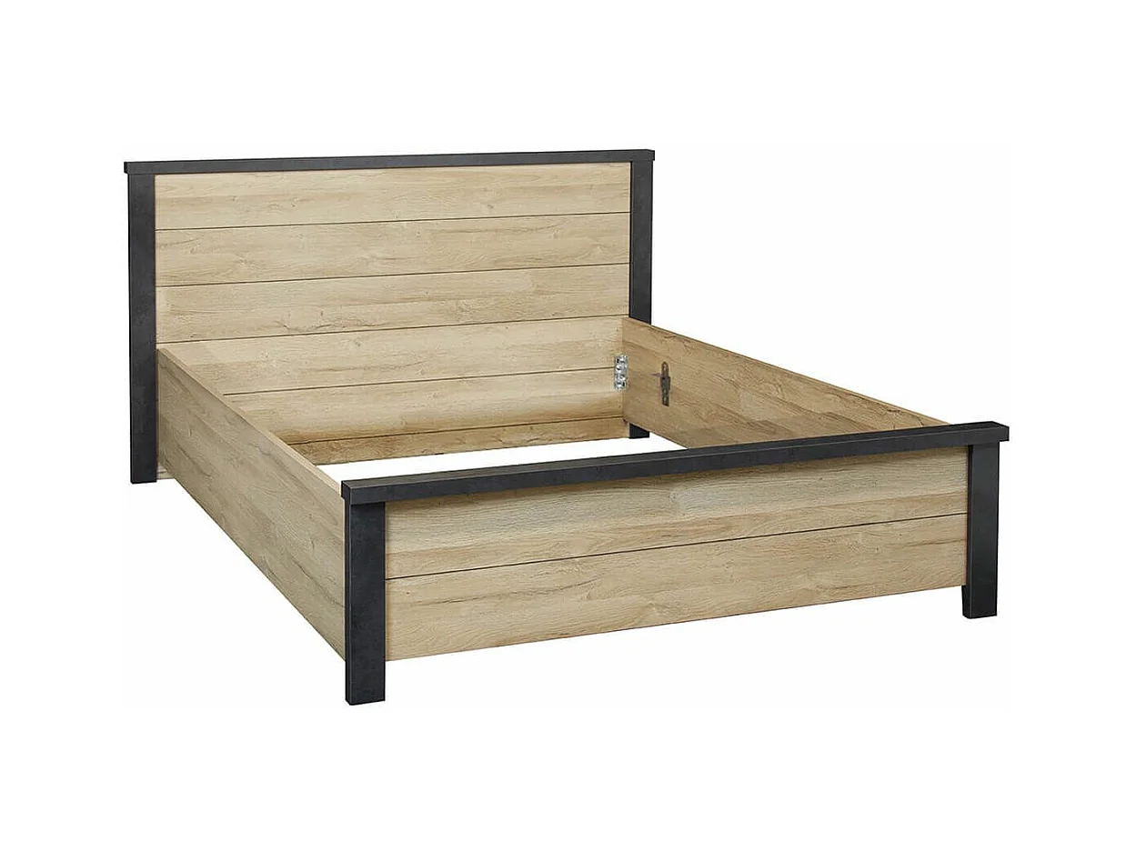 SIWA - Ensemble Lit 140x190cm + Chevets Effet Bois et Béton