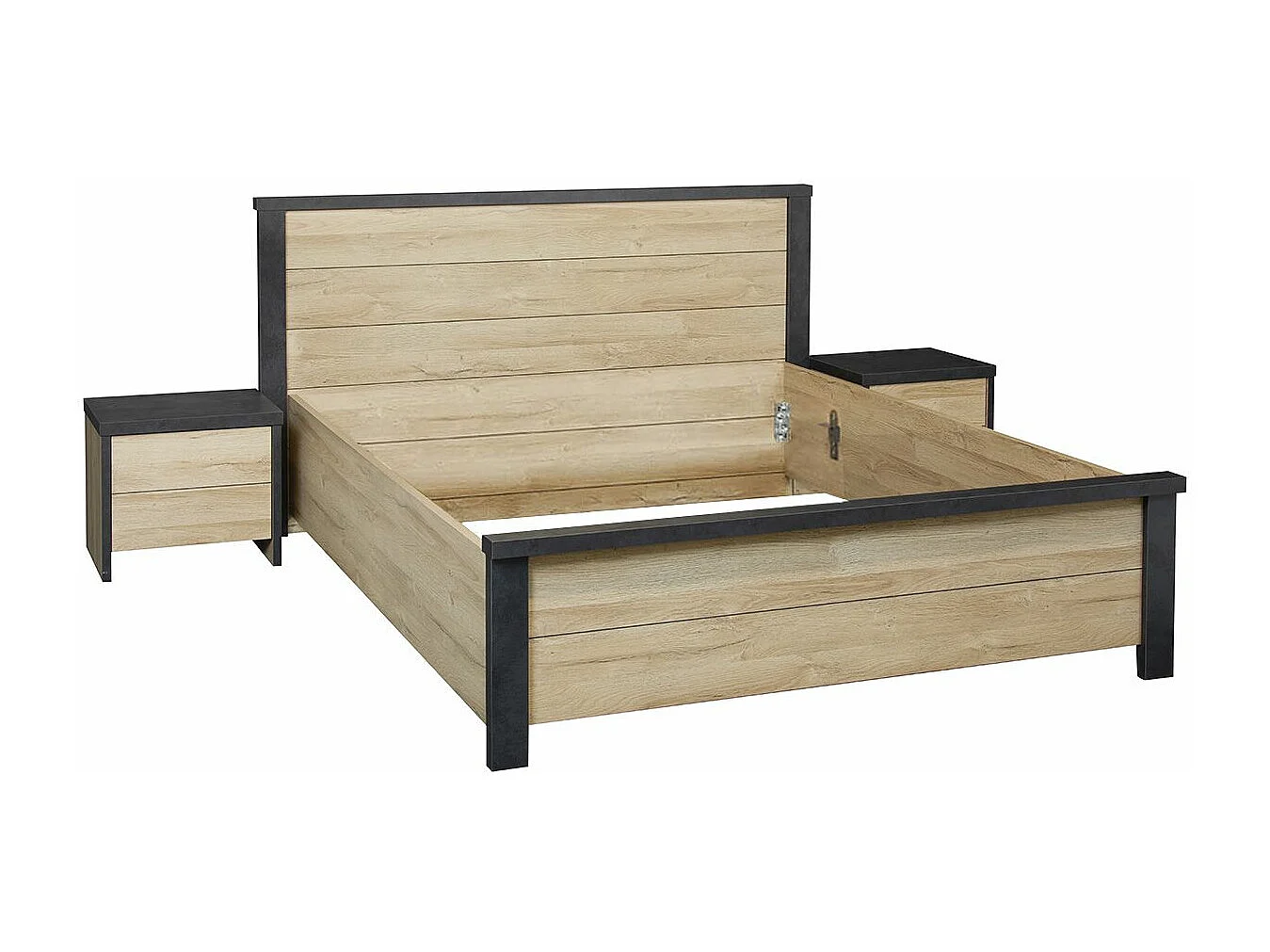 SIWA - Ensemble Lit 140x190cm + Chevets Effet Bois et Béton