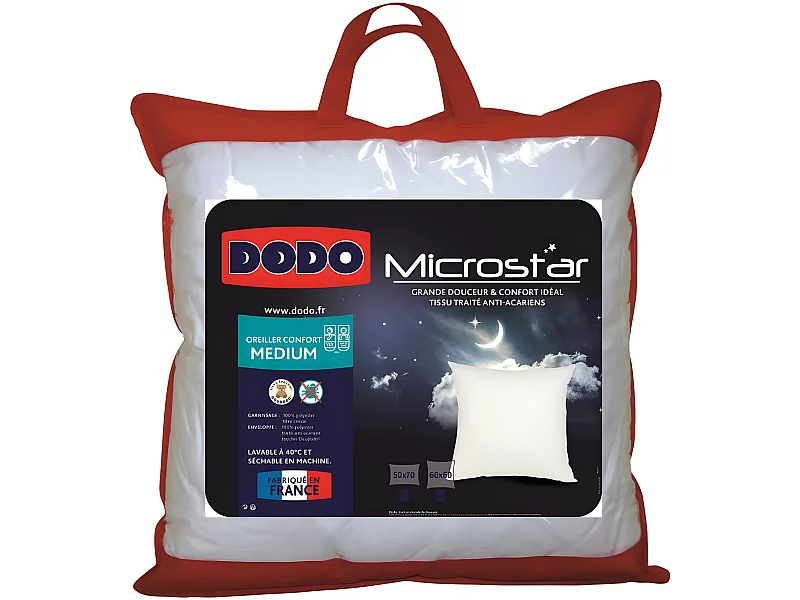 Lot de 2 oreillers microstar Médium Anti-Acariens "DODO"