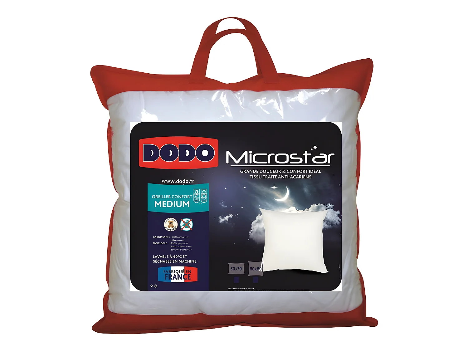 Lot de 2 oreillers microstar Médium Anti-Acariens "DODO"