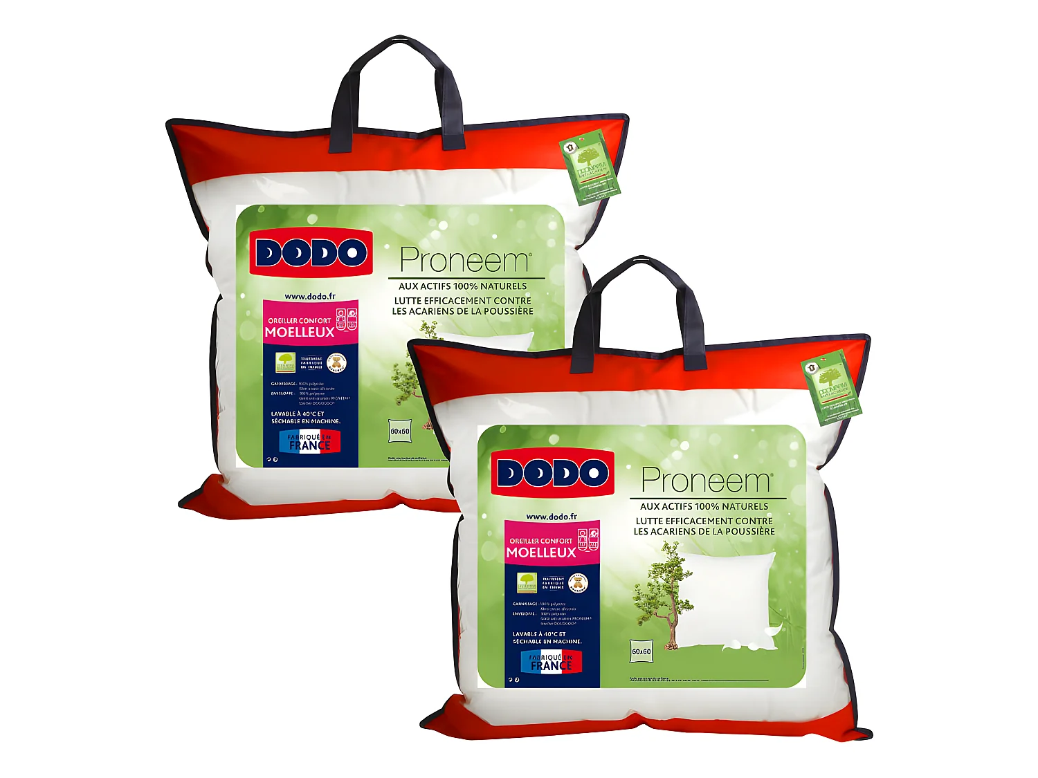 Lot de 2 oreillers moelleux antiacariens Proneem® Fibre VOLUPT'AIR® Dodo