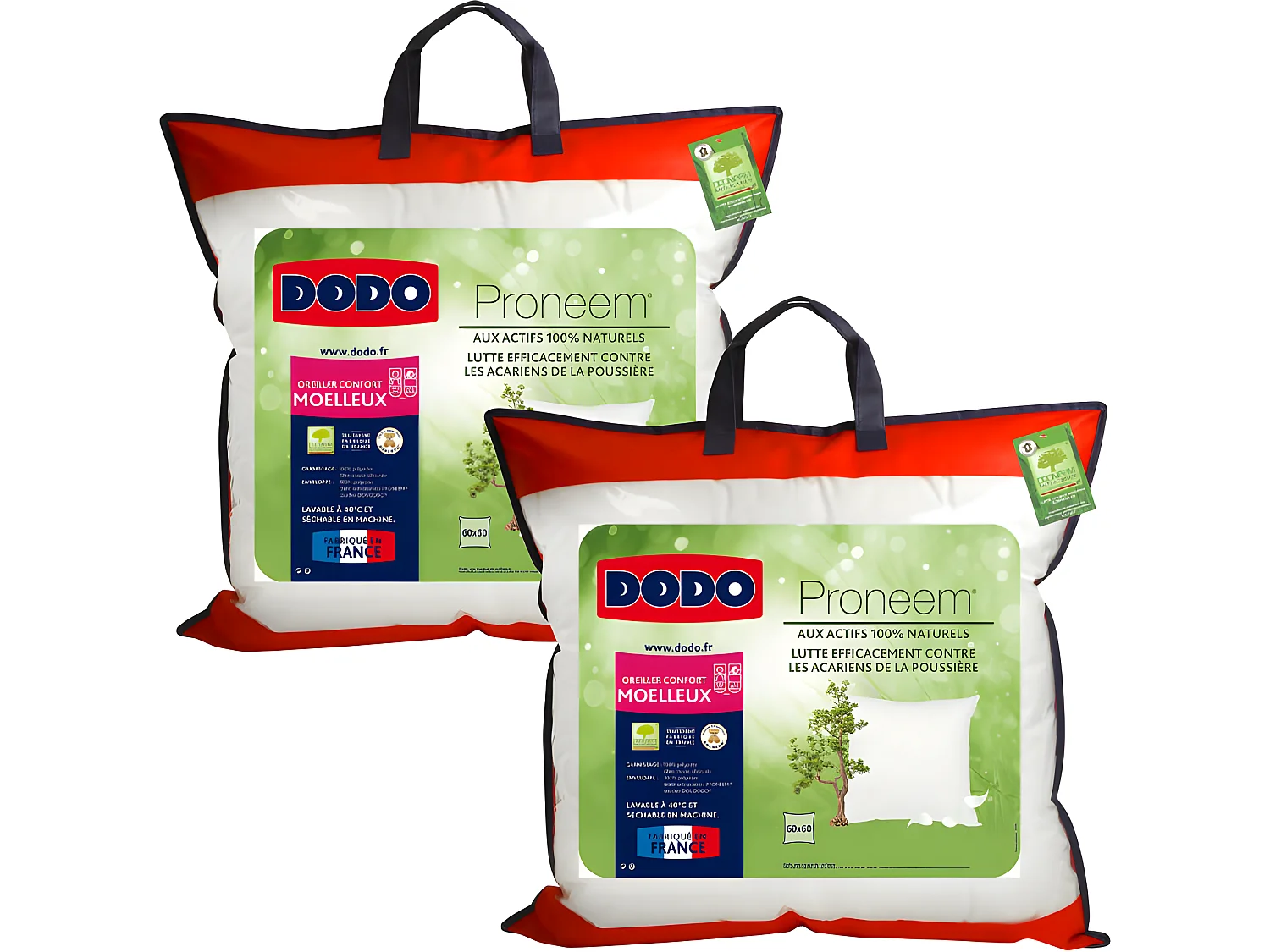 Lot de 2 oreillers moelleux antiacariens Proneem® Fibre VOLUPT'AIR® Dodo