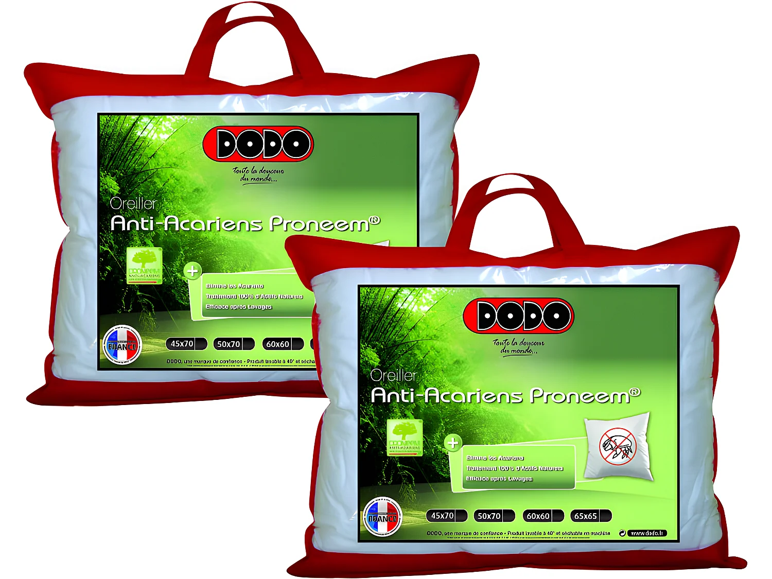 Lot de 2 oreillers moelleux antiacariens Proneem® Fibre VOLUPT'AIR® Dodo