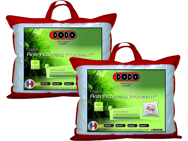 Lot de 2 oreillers moelleux antiacariens Proneem® Fibre VOLUPT'AIR® Dodo