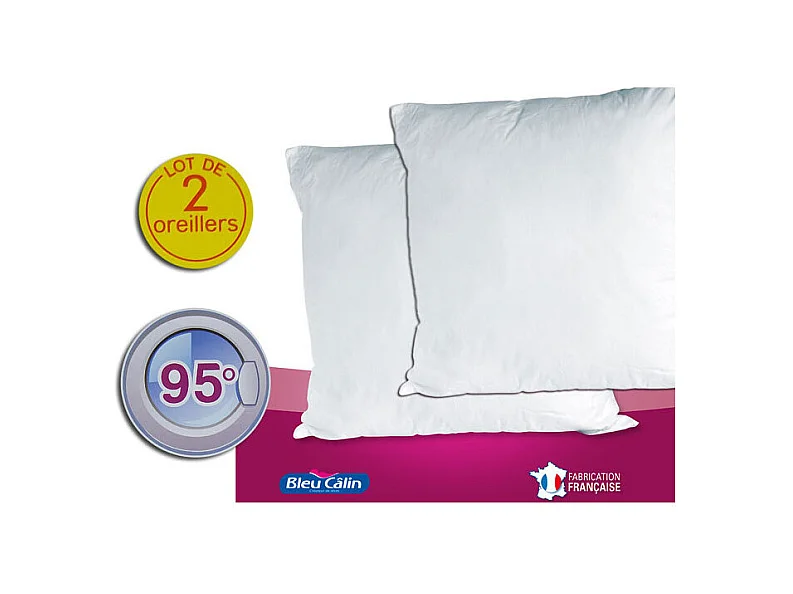 Lot de 2 oreillers Hotelier à bouillir Hygiafil 60 x 60 cm "Bleu Calin"