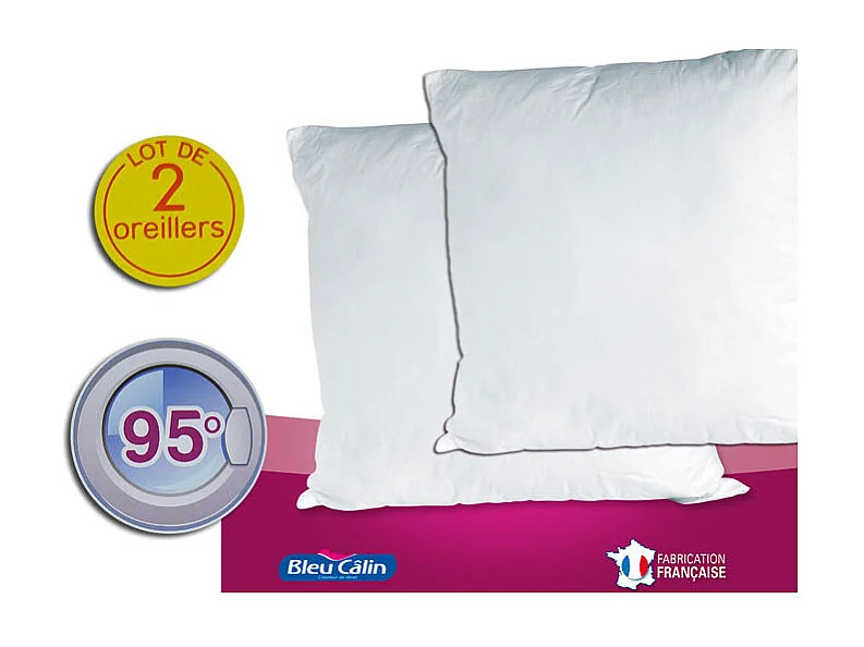 Lot de 2 oreillers Hotelier à bouillir Hygiafil 60 x 60 cm "Bleu Calin"