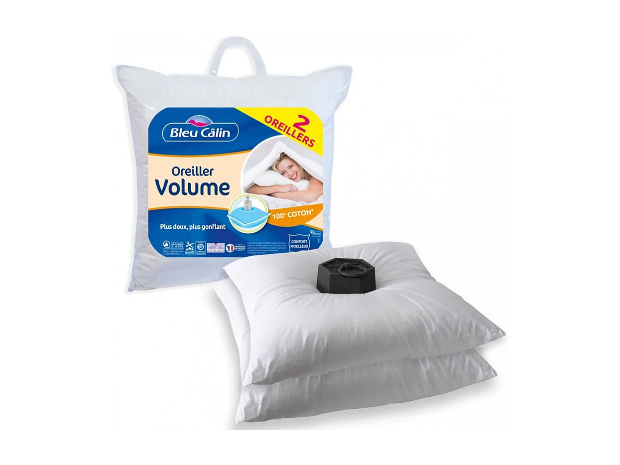 Lot de 2 Oreillers 60 x 60 cm "Super Gonflant Isolane" Bleu Calin