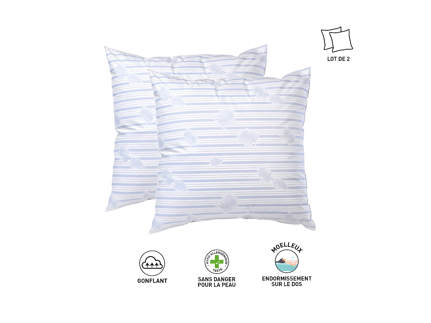 Lot De 2 Oreillers Plumes Véritables 60 X 60 "blanrêve"