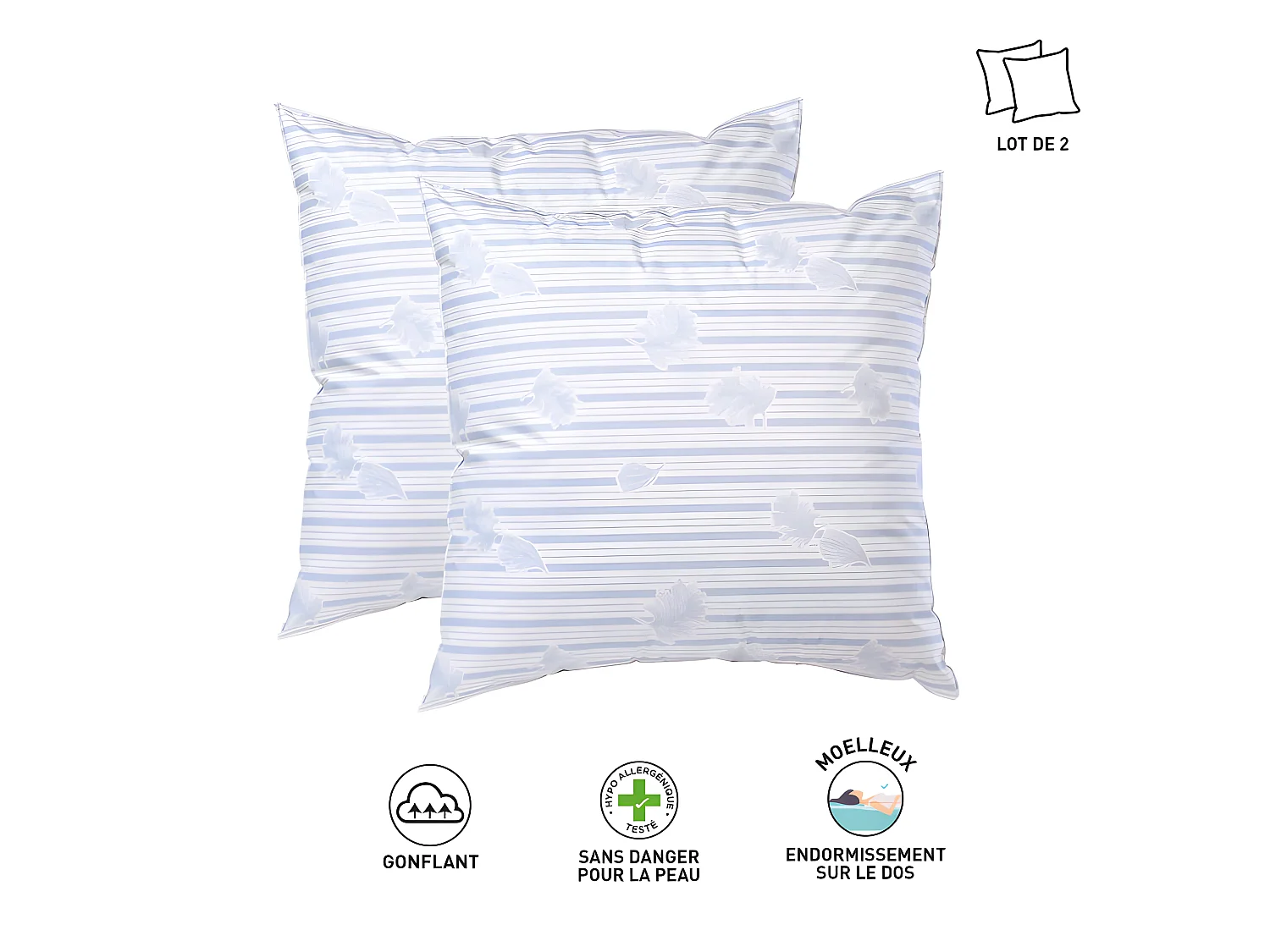 Lot De 2 Oreillers Plumes Véritables 60 X 60 "blanrêve"