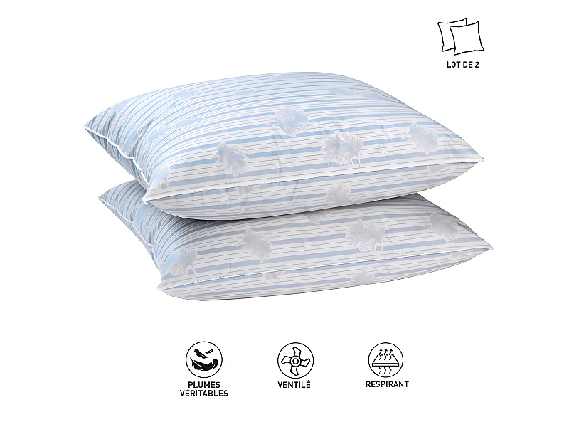 Lot De 2 Oreillers Plumes Véritables 60 X 60 "blanrêve"
