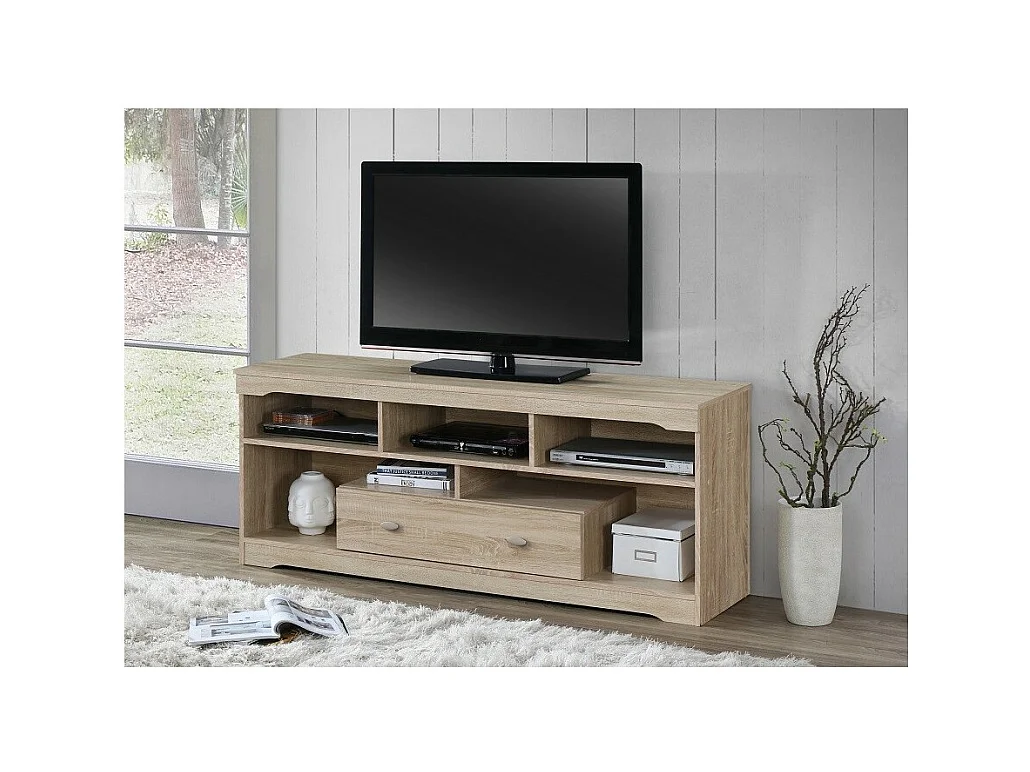 Móvel para TV MERSIN 150 cm com 1 gaveta e 5 nichos na cor Sonoma.