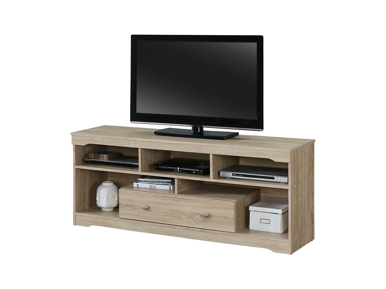 Meuble TV MERSIN 150 cm à 1 tiroir et 5 niches coloris Sonoma.