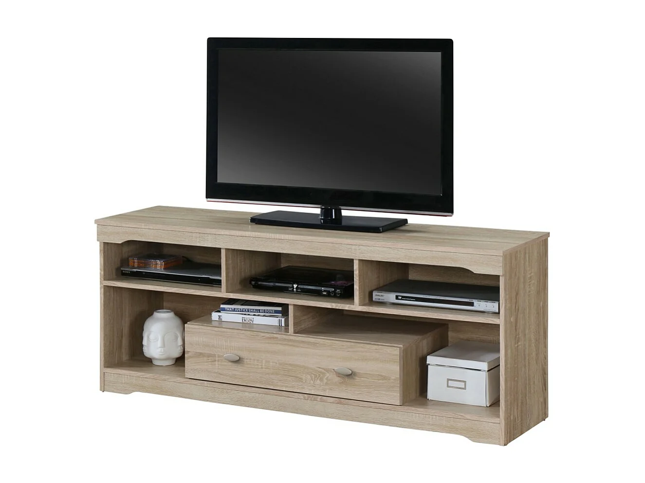 Meuble TV MERSIN 150 cm à 1 tiroir et 5 niches coloris Sonoma.