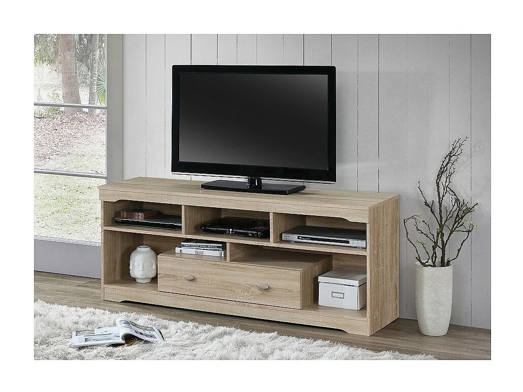 Meuble TV MERSIN 150 cm à 1 tiroir et 5 niches coloris Sonoma.