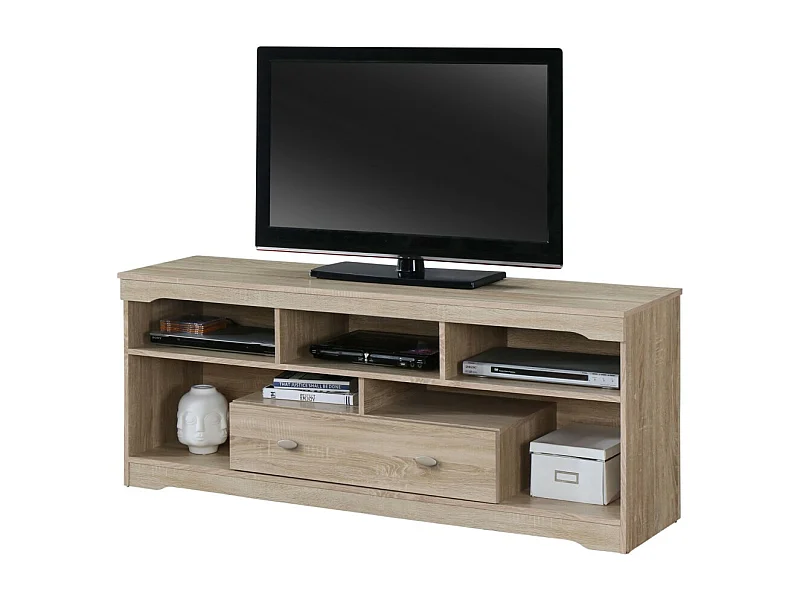 Meuble TV MERSIN 150 cm à 1 tiroir et 5 niches coloris Sonoma.