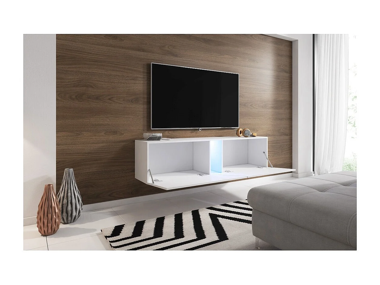 Meuble TV suspendu design SPEED, 160 cm, 1 porte, coloris noir avec LED intégrée.