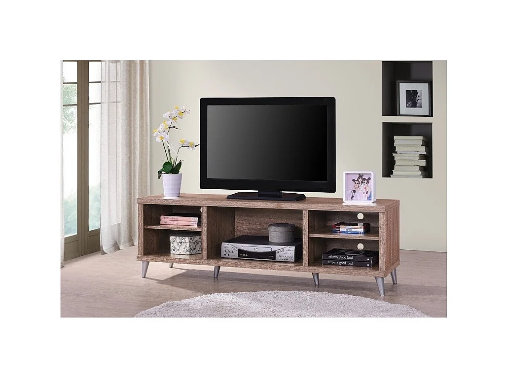 TV-Möbel KONYA 140 cm mit 5 Fächern in Sonoma-Farbe – 142,5 x 45,5 x 40 cm