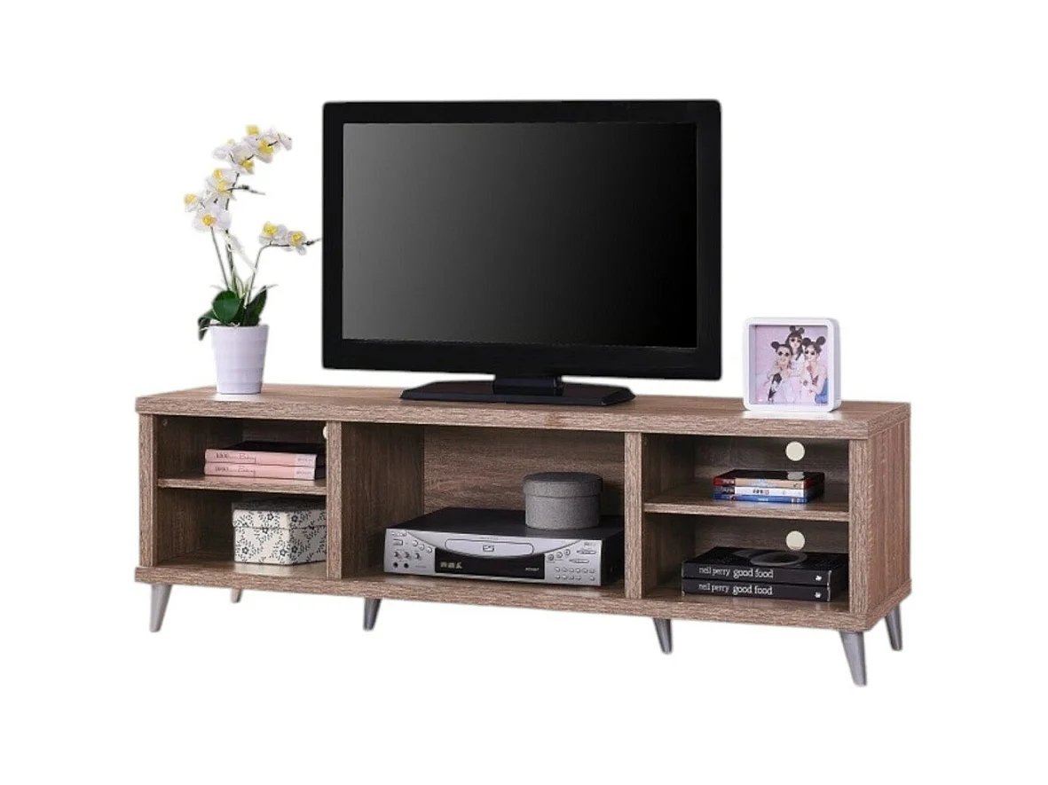 Meuble TV KONYA 140 cm avec 5 niches coloris sonoma – 142,5 x 45,5 x 40 cm