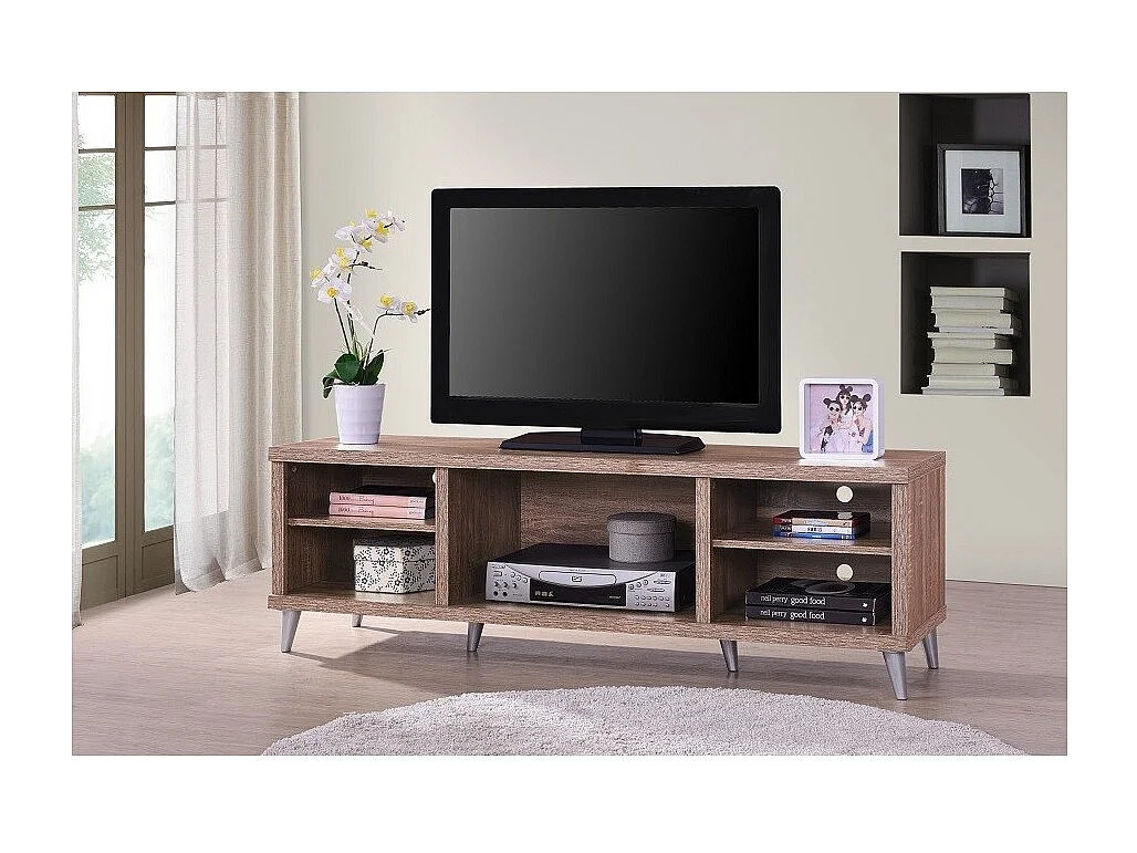 Meuble TV KONYA 140 cm avec 5 niches coloris sonoma – 142,5 x 45,5 x 40 cm
