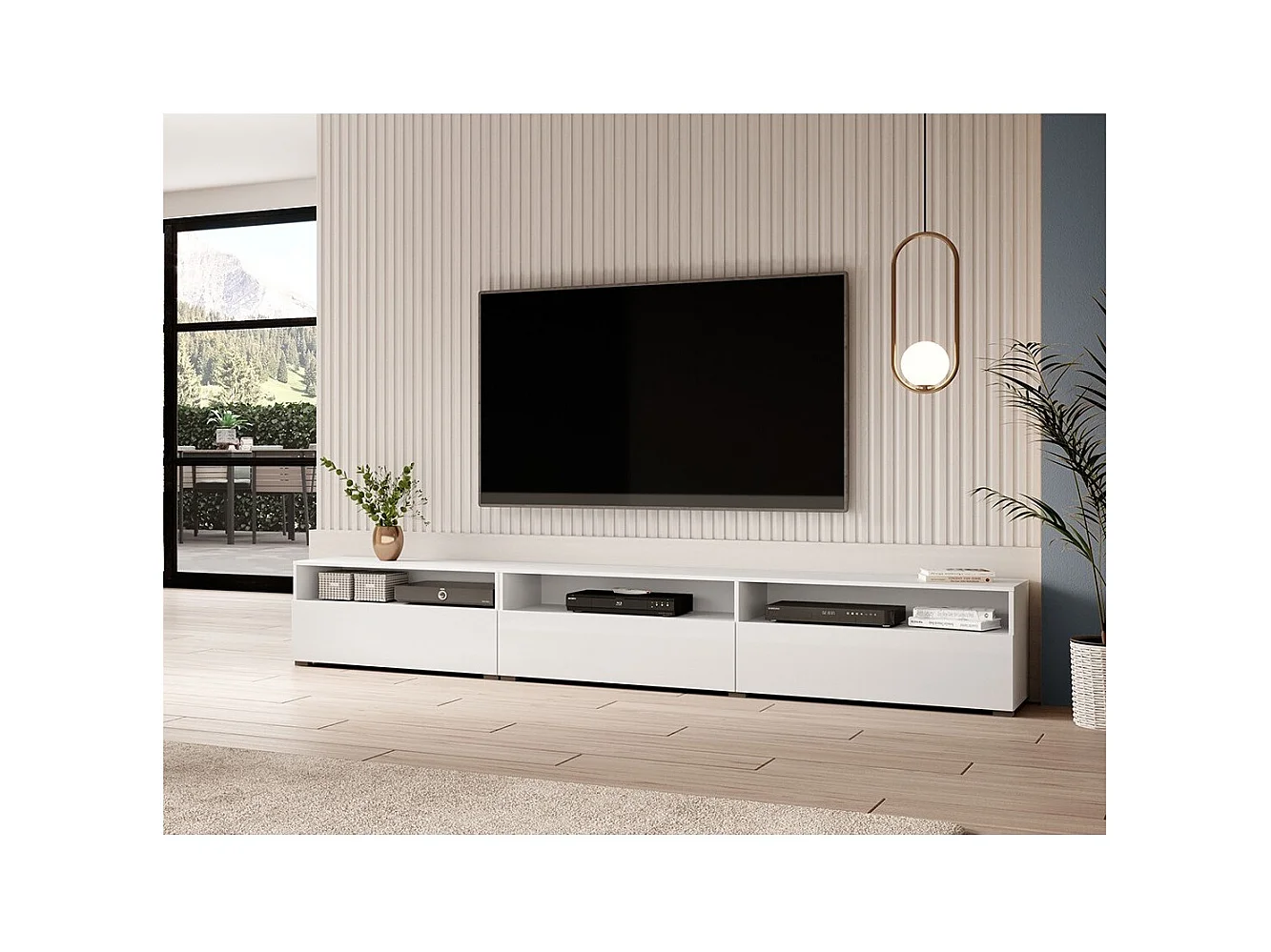 Móvel para TV XL 270cm para colocar ou suspender coleção RAMOS. Cor branco brilhante.