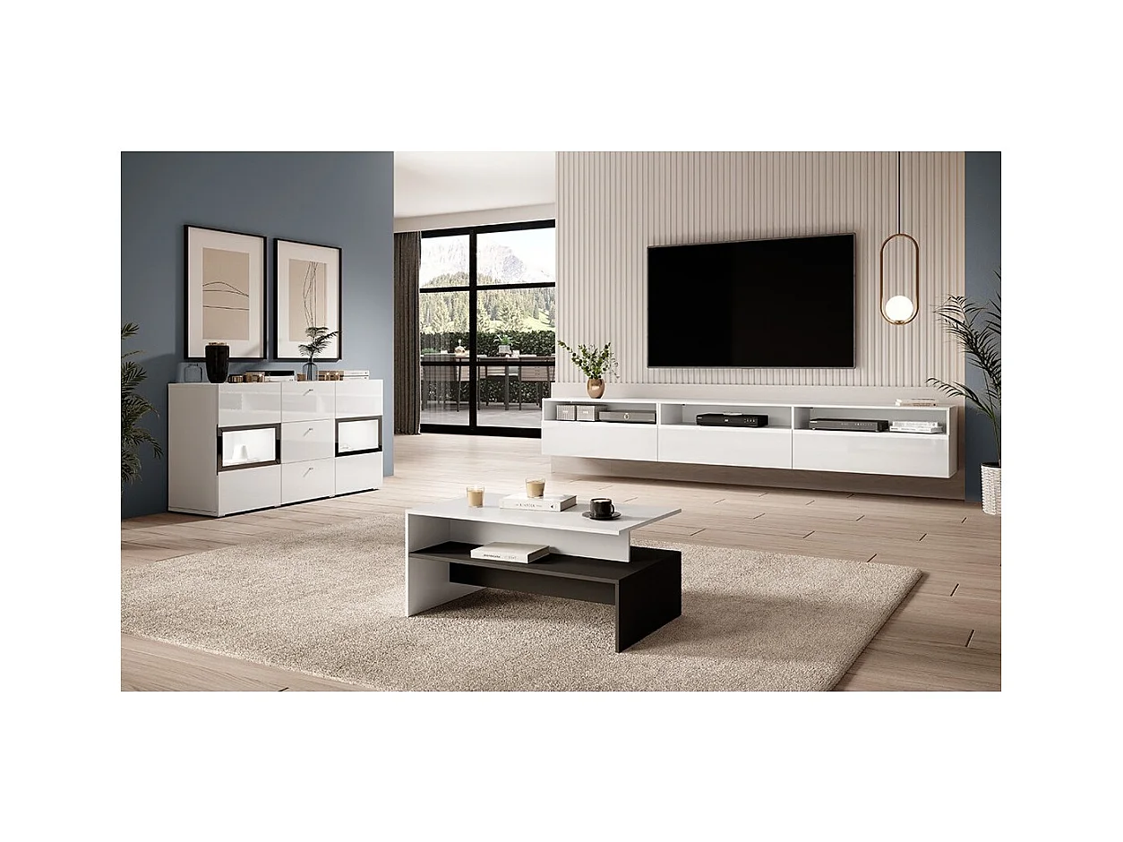 Móvel para TV XL 270cm para colocar ou suspender coleção RAMOS. Cor branco brilhante.