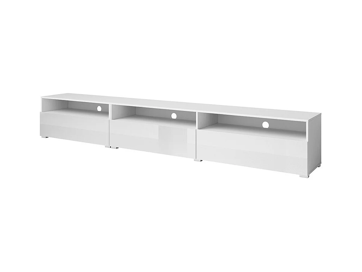 Buffet RAMOS – 2 portes vitrées + 3 tiroirs – Coloris blanc brillant et noir – LED multicolores intégrées