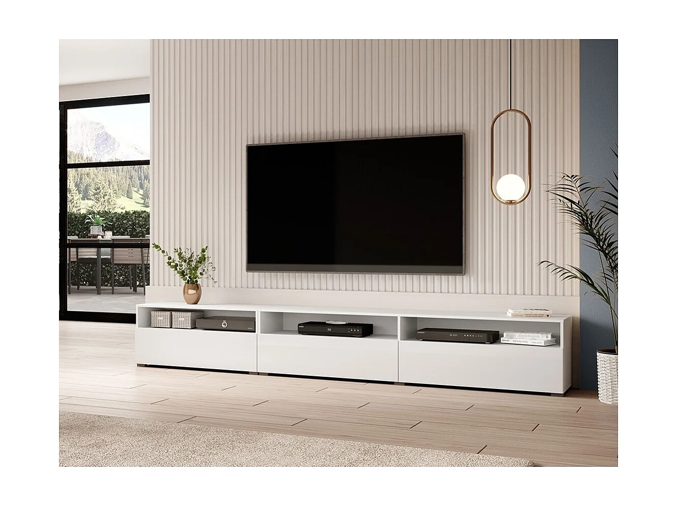 Móvel para TV XL 270cm para colocar ou suspender coleção RAMOS. Cor branco brilhante.