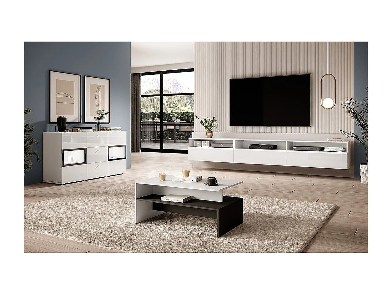 Móvel para TV XL 270cm para colocar ou suspender coleção RAMOS. Cor branco brilhante.