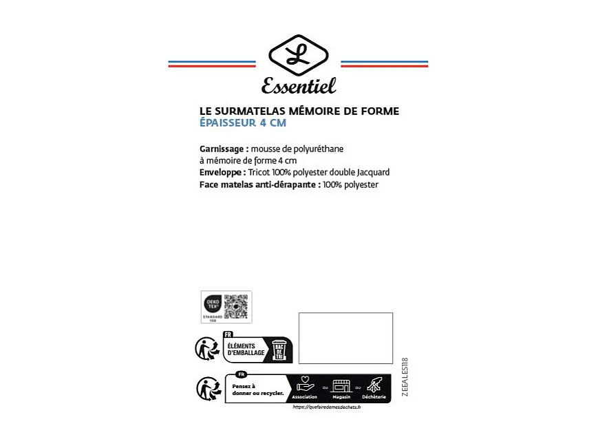 Surmatelas Lestra "Fjord Essentiel" à mémoire de forme 160 x 200 cm