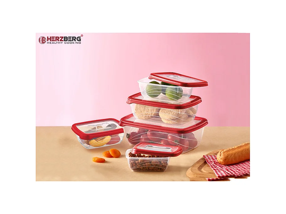 Ensemble de boite de conservation 5 pièces rouge Herzberg HGL763-RED