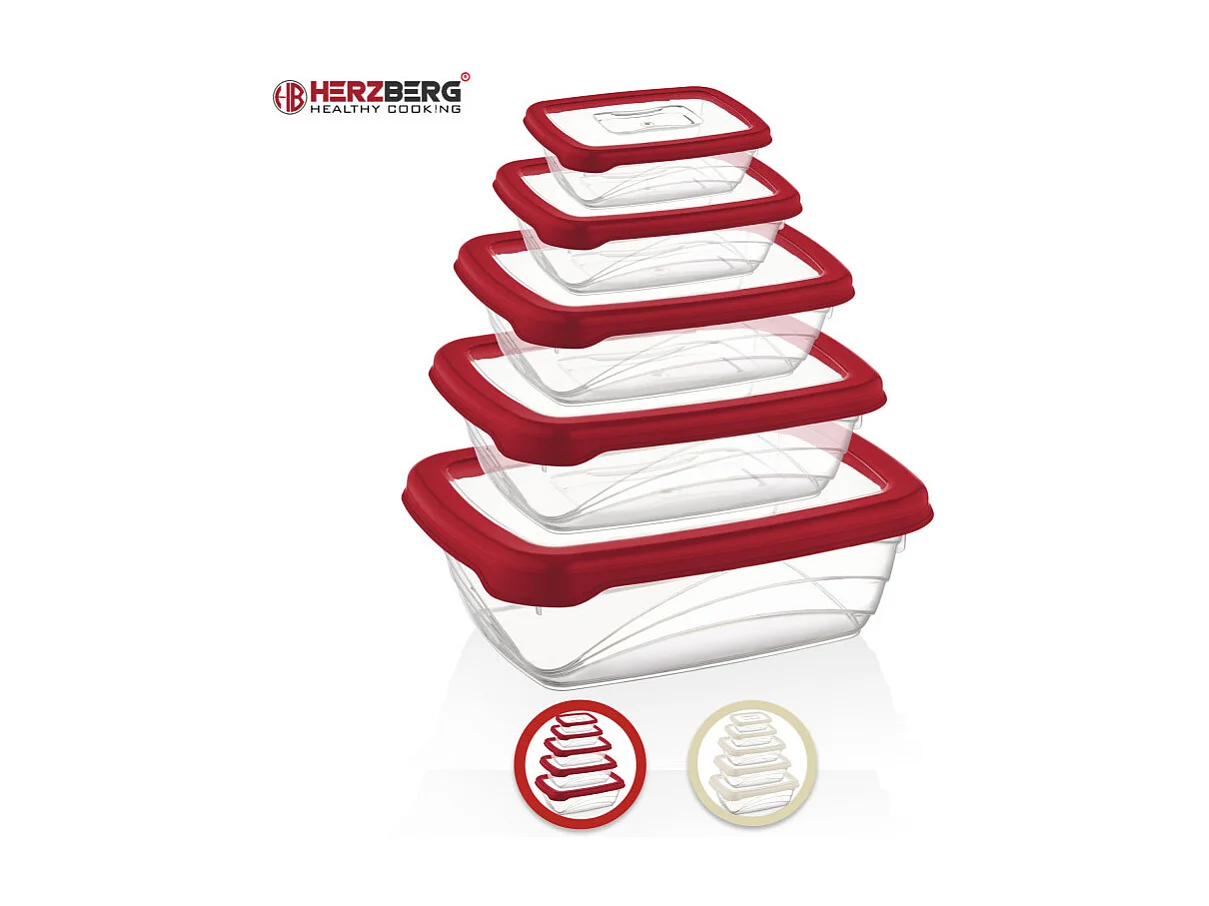 Ensemble de boite de conservation 5 pièces rouge Herzberg HGL763-RED