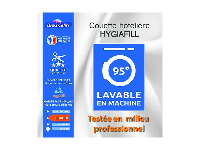 Couette Hotelière Hygiafill 200 x 200 cm pour lit 90 à 120 x 190 cm