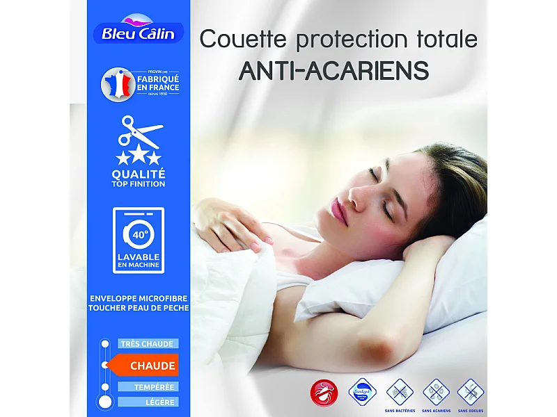 Couette protection totale anti acariens 400 gr/m² 220 x 240 cm pour lit 2 places 140 x 190 cm à 160 x 200 cm