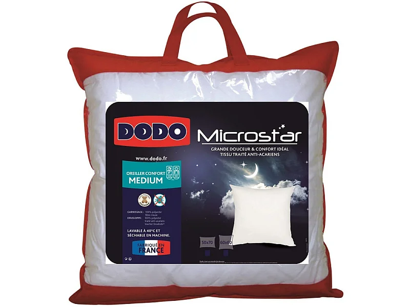 Pack Couette Dodo Microstar 220 x 240 cm pour lit 2 places + 2 Oreillers Microstar 60 x 60 cm + 2 Oreillers Microstar 50 x 70 cm