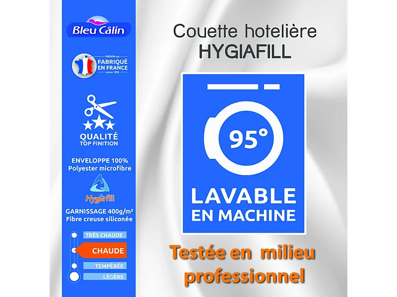 Couette Hotelière Hygiafill 140 x 200 cm pour lit 1 place 90 x 190 cm