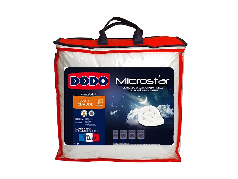 Pack Couette Dodo Microstar 240 x 260 cm pour lit 2 places "King Size" + 2 Oreillers Microstar 60 x 60 cm