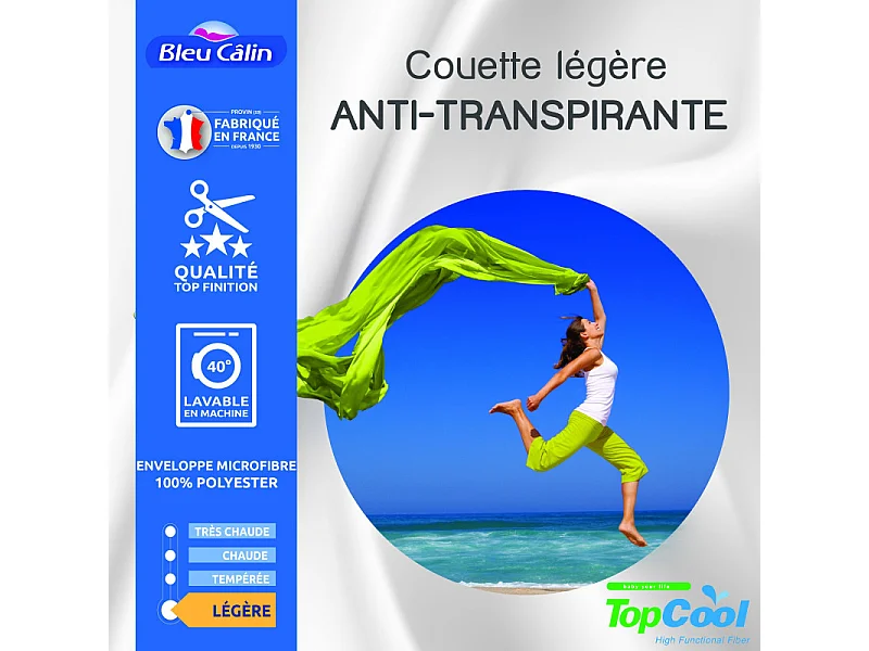 Couette anti transpirante 200 gr/m² 220 x 240 cm pour lit 2 places 140 x 190 cm à 160 x 200 cm